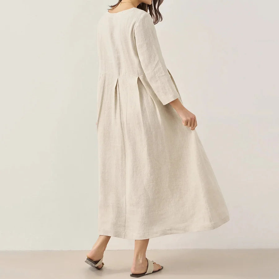 Cardydony Women's Solid Color Cotton And Linen Classic Dress