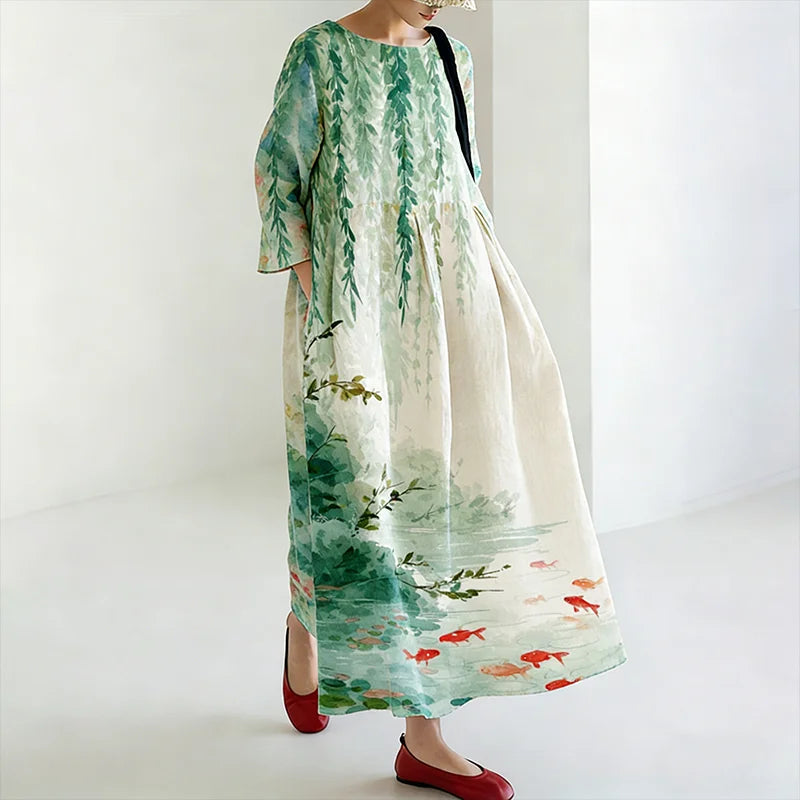 Cardydony Women's Japanese Art Floral Print Dress