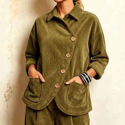 Cardydony Women's Fall Winter Cozy Asymmetric Corduroy Top