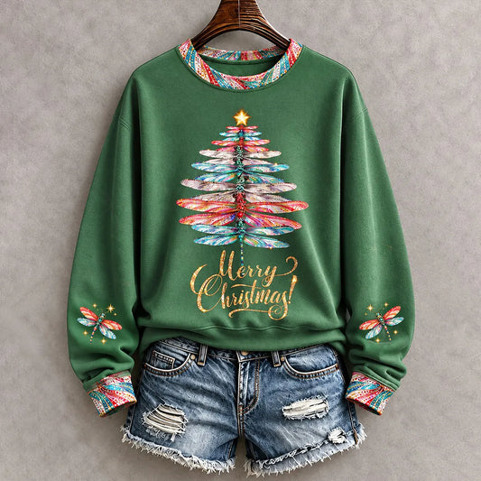 Cardydony Women's Vintage Funny Christmas Tree Art Print Crew Neck Sweatshirt