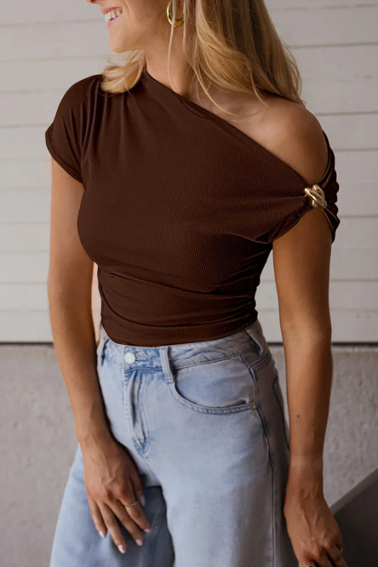 Cardydony Women's Solid Color Metal Decoration Short-sleeved Casual T-shirt
