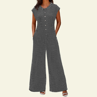 Cardydony Women's Oversized Striped Sleeveless Jumpsuit