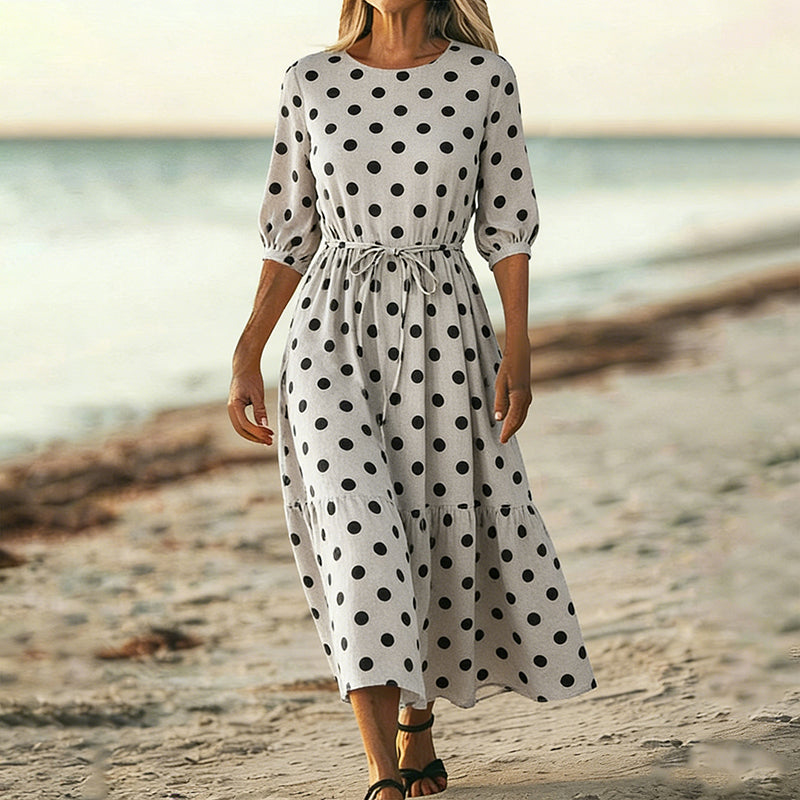 Cardydony Women's Polka Dots Patter Linen Blend Sleeveless Dress