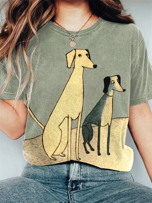Cardydony Vintage Dogs Art Print Casual T-Shirt