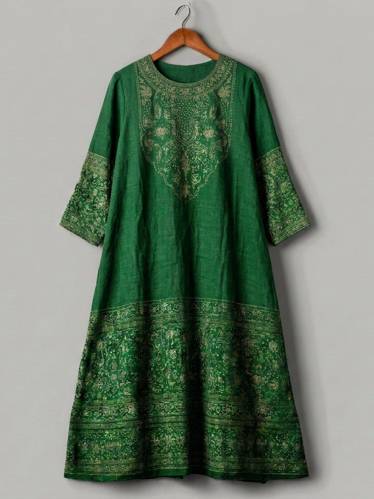 Cardydony Women's Iranian Persian Art Pattern Linen Blend Dress