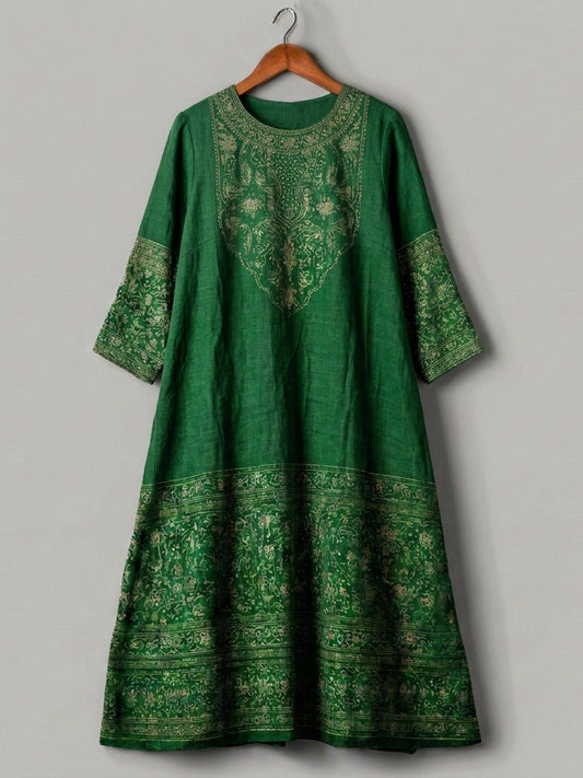 Cardydony Women's Iranian Persian Art Pattern Linen Blend Dress