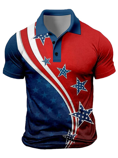 Cardydony Men's Retro America's 250th Anniversary Print Polo Shirt