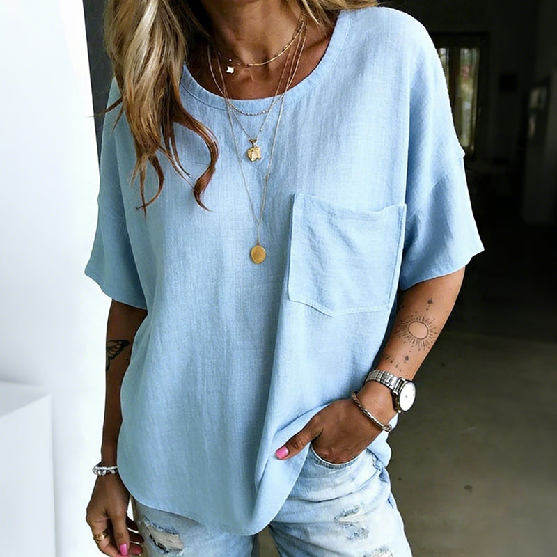 Cardydony Women's Vintage Casual Cotton And Linen Loose Pocket Top