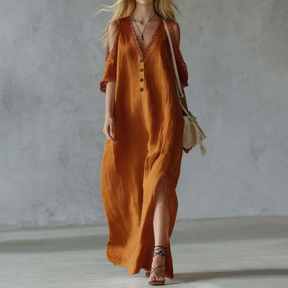 Cardydony Vacation Lace Loose Off-shoulder Maxi Dress