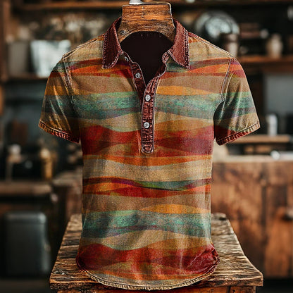 Cardydony Men's Retro Marble Pattern Short-sleeve Polo Shirt