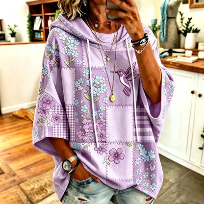 Cardydony Women's Retro Alzheimer's Hummingbird Support Awareness Pattern Casual Hooded Sweatshirt