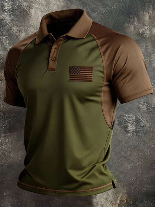 Cardydony Men's Retro Patriot Color Block Polo Shirt