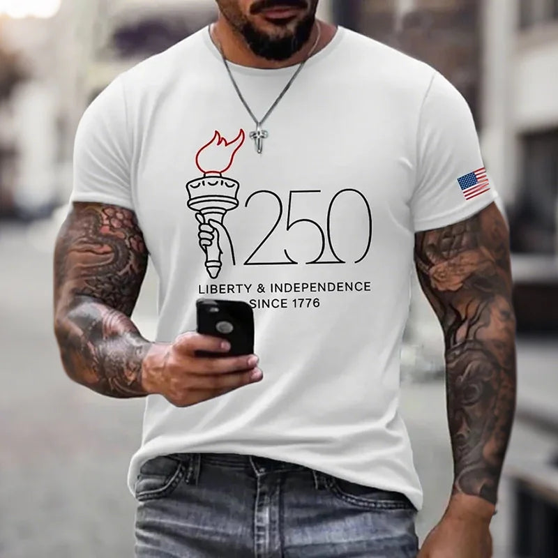 Cardydony Men's American 250th Anniversary Commemorative Print Casual T-shirt