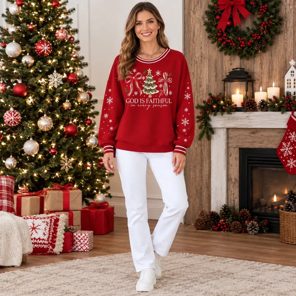 Cardydony Women's Christmas Print Crew Neck Long Sleeve Casual Sweatshirt