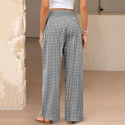 Cardydony Women's Striped Plaid Palace Wide Leg Pants