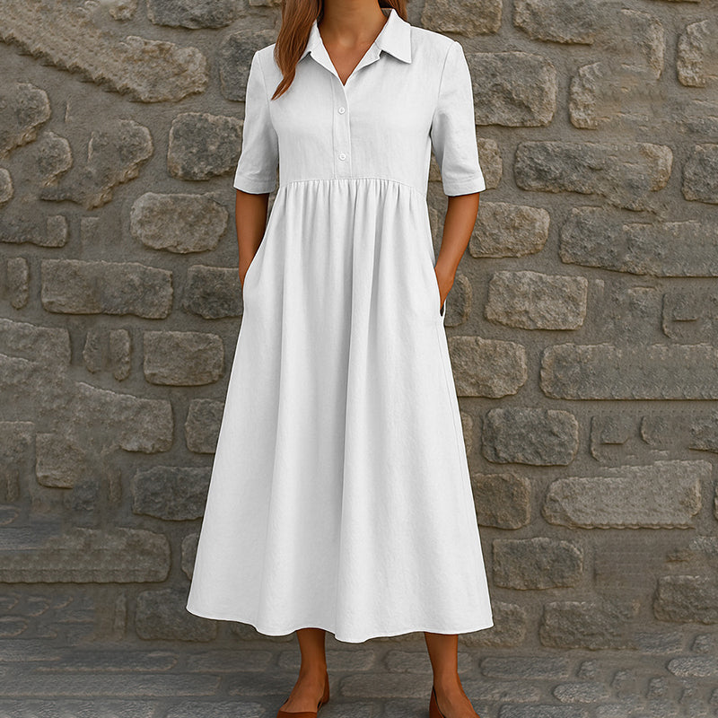 Cardydony Casual Short Sleeve Pocket Shirt Midi Dress