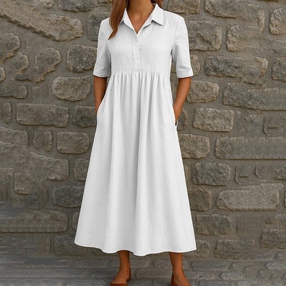 Cardydony Casual Short Sleeve Pocket Shirt Midi Dress