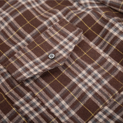 Cardydony Women's American Vintage Style Long Plaid Shirt with Double Pockets