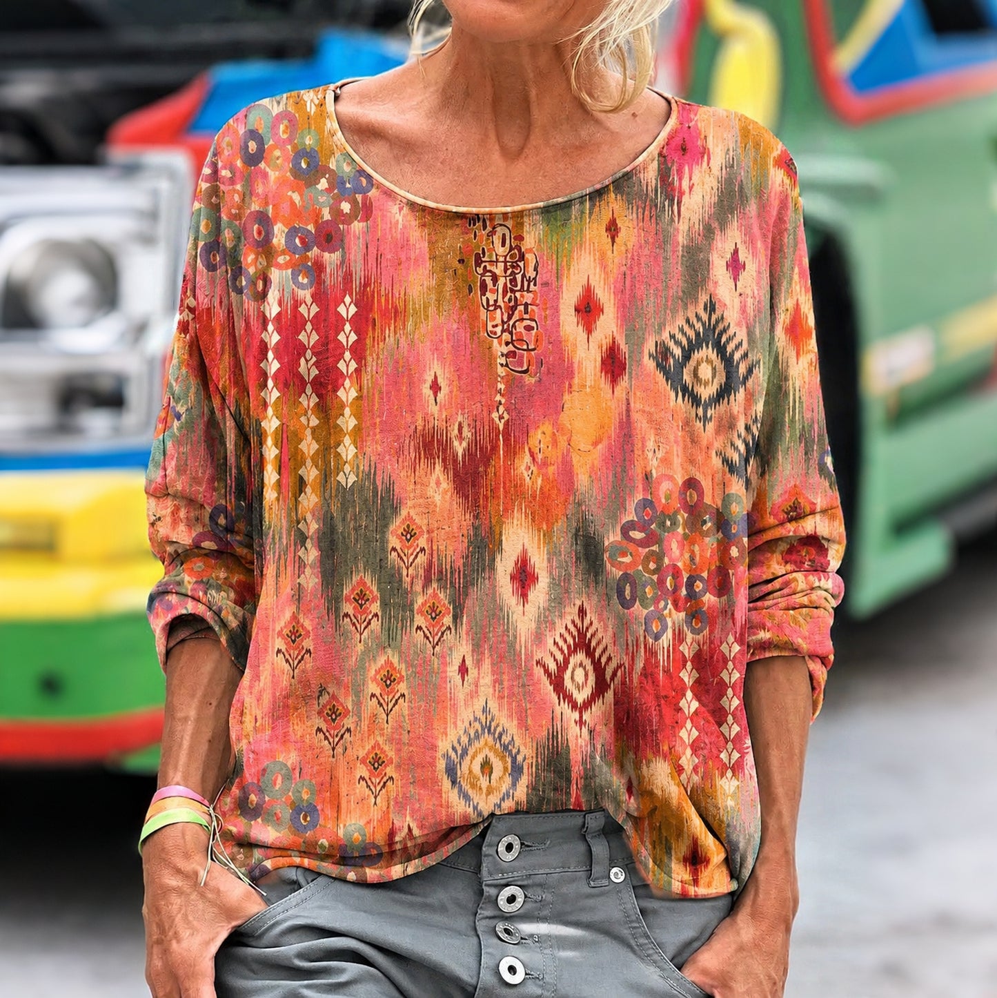 Cardydony Women's Retro Hippie Geometry Art Print Casual T-shirt