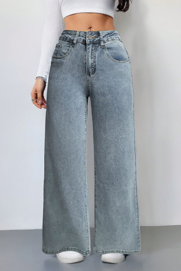 Cardydony Women's Fashionable Bow Embroidered Pocket Casual Loose Wide-leg Jeans