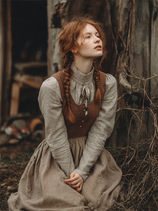 Cardydony Vintage Cottagecore Sleeveless Linen Maxi Pinafore Dress