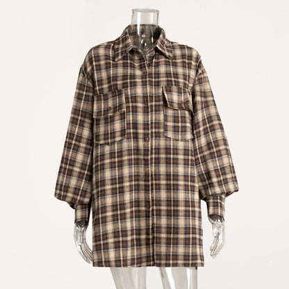Cardydony Women's Retro Plaid Button-Up Shirt with Relaxed Fit