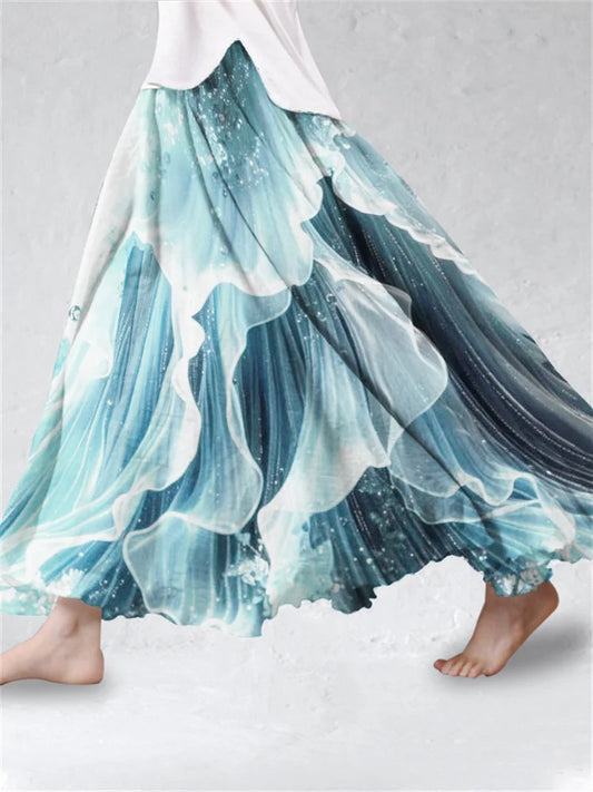 Cardydony Sea Waves Fishtail Inspired Glitter Flowy Wide Skirt