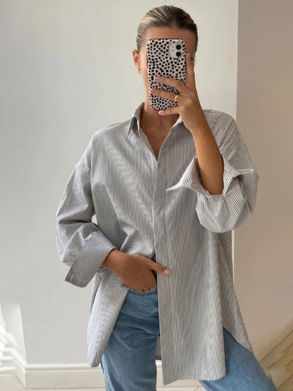 Cardydony Women's Relaxed-Fit Striped Button-Up Shirt