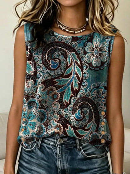 Cardydony Women's Vintage Floral Print Casual Tank Top