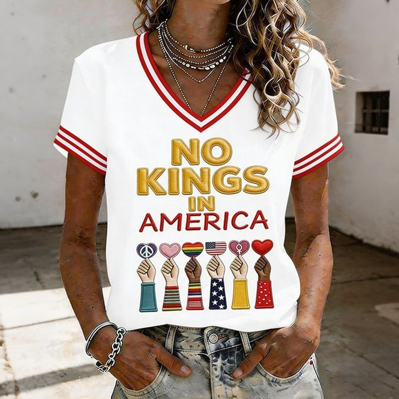 Cardydony Women's American No King Printed V-neck Short-sleeved T-shirt