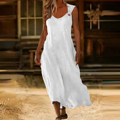 Cardydony Women's Solid Color Linen Blend Sleeveless Dress