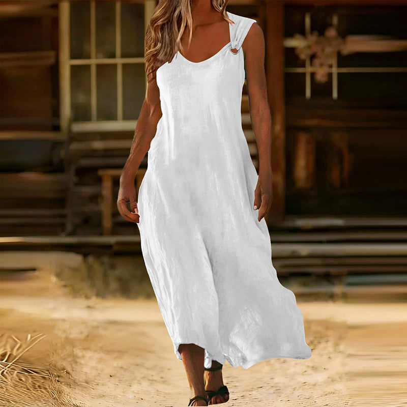 Cardydony Women's Solid Color Linen Blend Sleeveless Dress