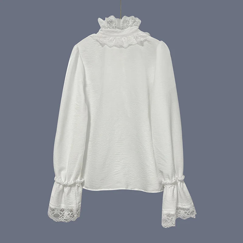Cardydony Women's Retro Lace Cotton And Linen Long-sleeved Shirt