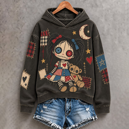 Cardydony Women's Halloween Patchwork Doll Art Print Hoodie