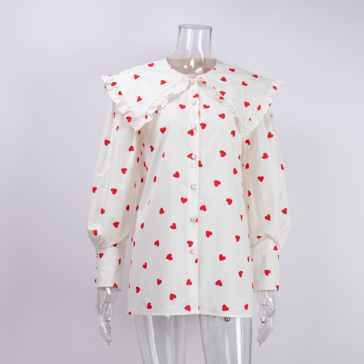 Cardydony Women's Sweetheart Printed Cotton Ruffle Blouse