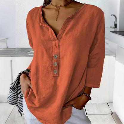 Cardydony Casual Button-down Solid Color Notched Collar Shirt