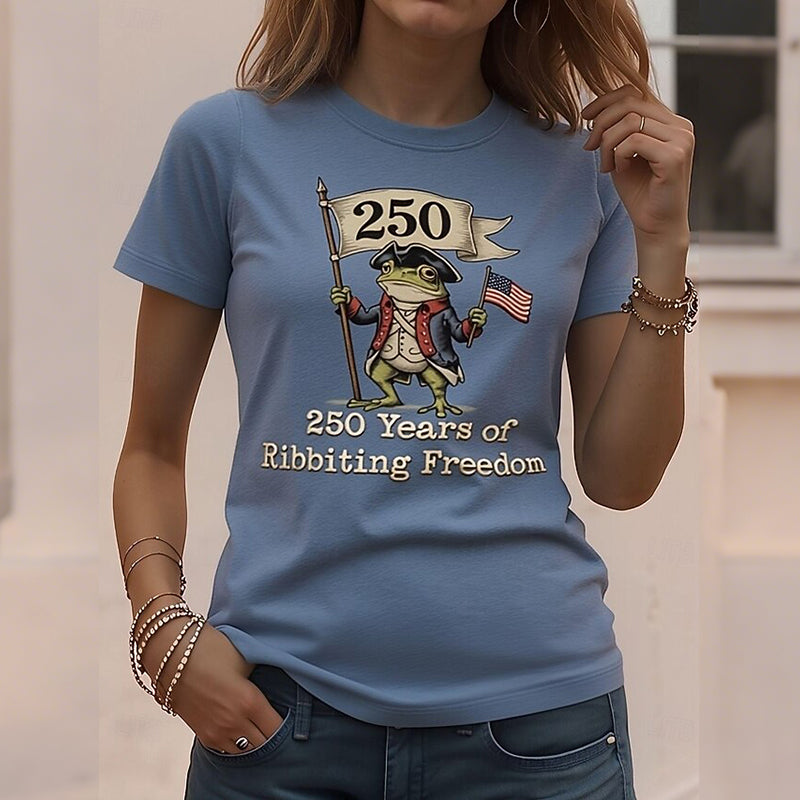 Cardydony Women's Retro American 250th Anniversary Patriotic Round Neck T Shirt