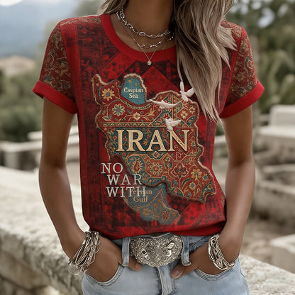 Cardydony Women's Boho No War With Iran Inspired Ethnic Pattern T-shirt