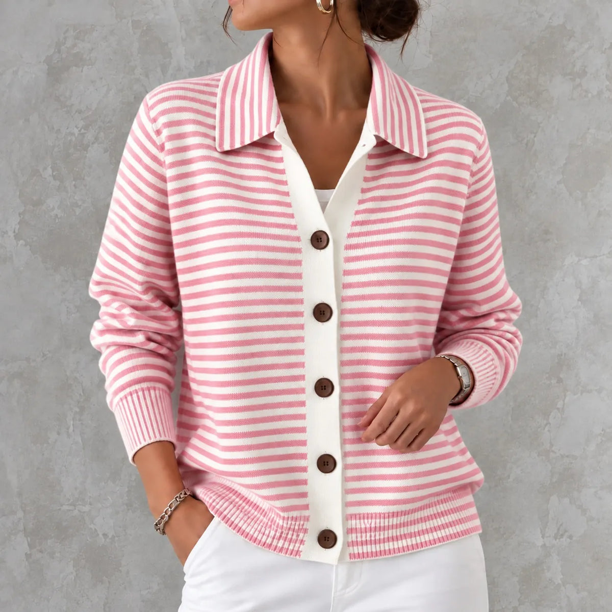 Cardydony Elegant Knitted Striped Cardigan
