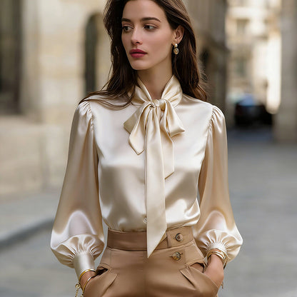 Cardydony Elegant Temperament Satin Long Sleeve Design Sense Shirt