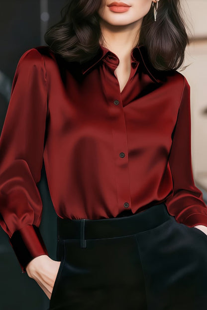 Cardydony Women's  Solid Color Collared Long-sleeved Casual Button-down Shirt