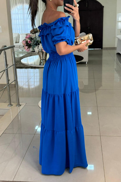 Cardydony Women's Admit Your Feelings Off Shoulder Smocked Waist Maxi Dress