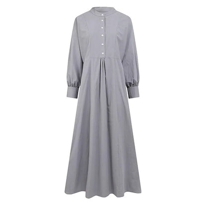 Cardydony Women's Vintage Solid Stand Collar Button Front A-Line Maxi Dress