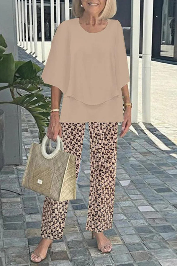 Cardydony Women's Fashion Round Neck Half Sleeve Loose Top and Elastic Waist Casual Straight Pants Set