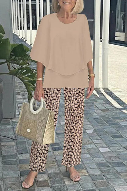 Cardydony Women's Fashion Round Neck Half Sleeve Loose Top and Elastic Waist Casual Straight Pants Set