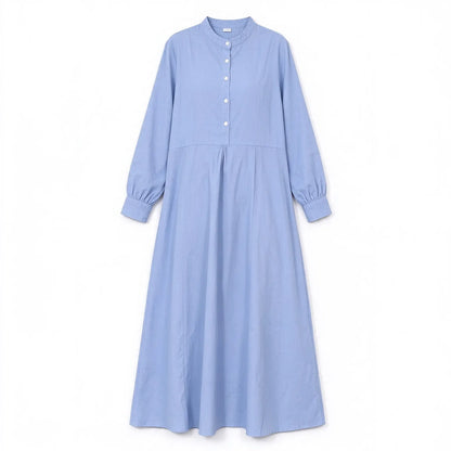 Cardydony Women's Vintage Solid Stand Collar Button Front A-Line Maxi Dress