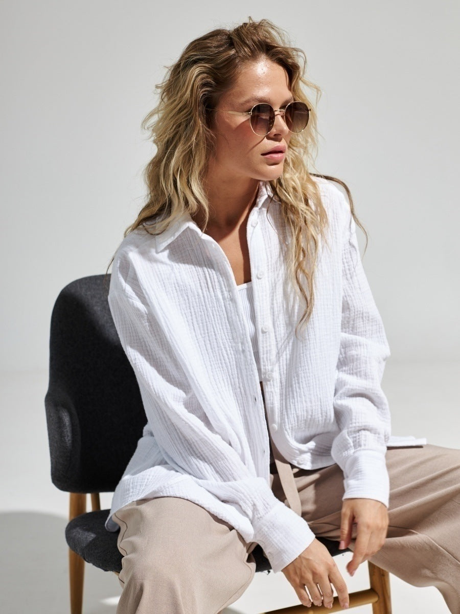 Cardydony Women's Soft Cotton Gauze Button-Up Shirt for Effortless Comfort