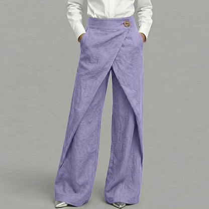 Cardydony Women's Casual Retro Slanted Button Cotton And Linen Pants