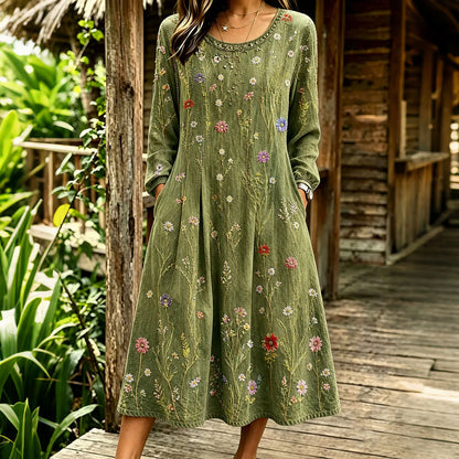 Cardydony Women's Retro Resort Bohemian Cotton Linen Dress