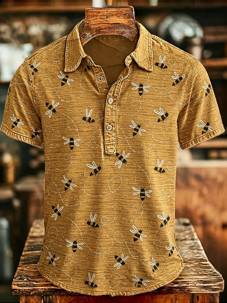 Cardydony Men's Retro Bee Design Polo Shirt